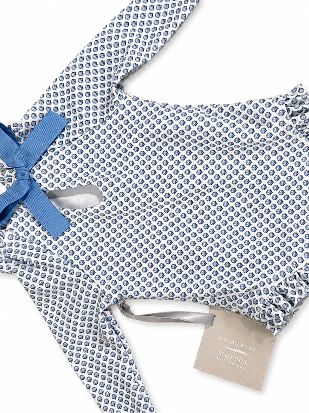 Long-Sleeve Ruffle Neck One-Piece Swimsuit in Blue Print - Baby Swimsuit NWT